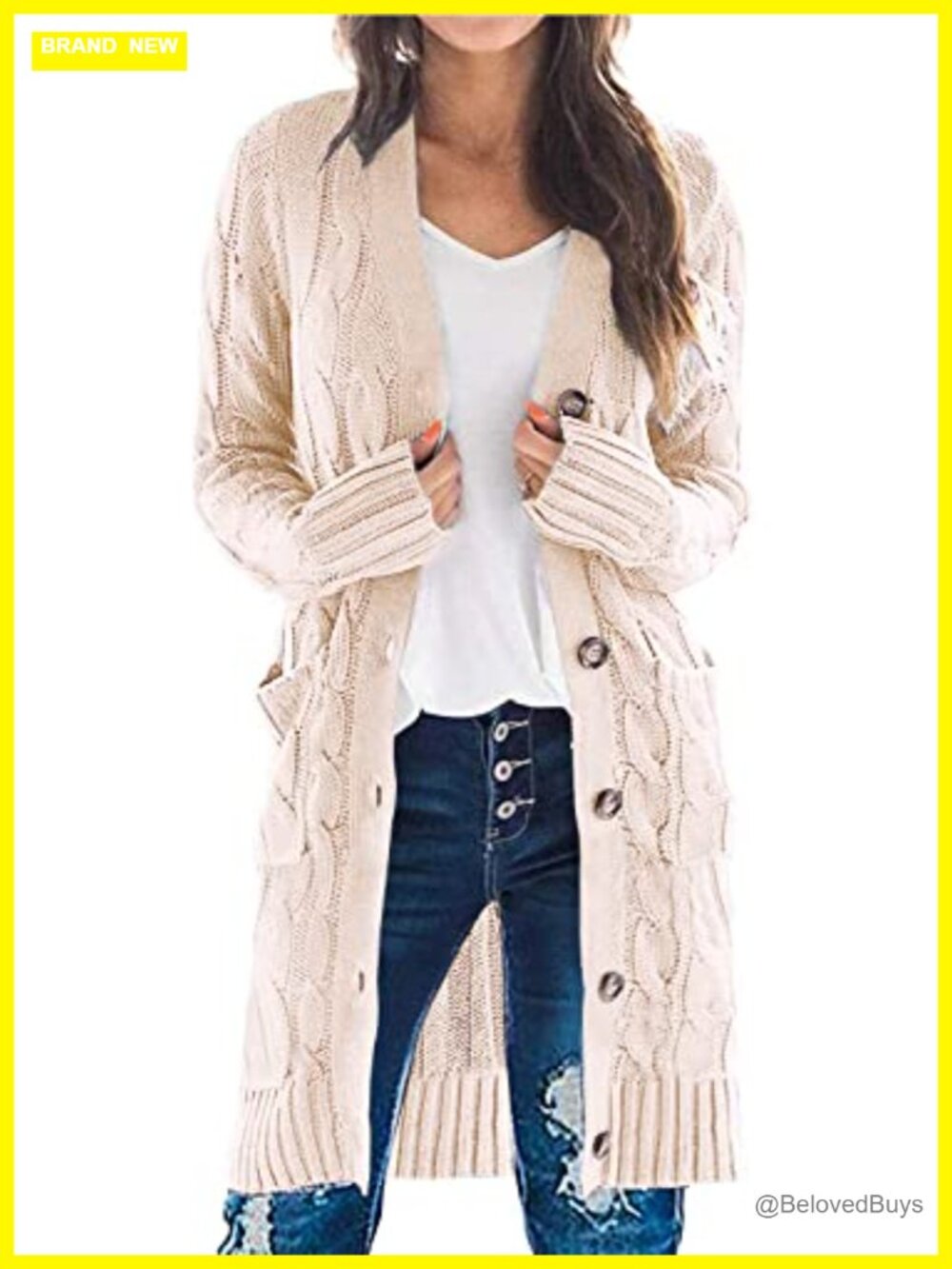 Cable Knit Button Long Cardigan Sweater with Pockets